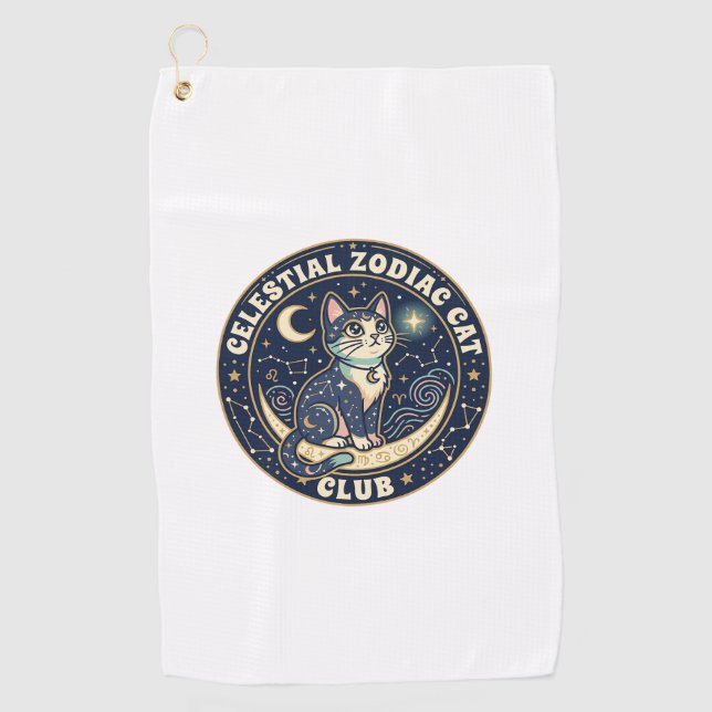 Celestial Zodiac Cat Cute Cat T-Shirt Design - Cel Golf Towel (Front)