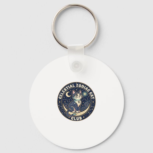 Celestial Zodiac Cat Cute Cat T-Shirt Design - Cel Keychain (Front)