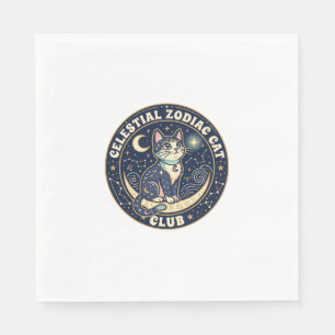 Celestial Zodiac Cat Cute Cat T-Shirt Design - Cel Napkins