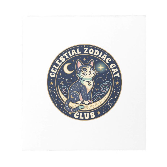 Celestial Zodiac Cat Cute Cat T-Shirt Design - Cel Notepad (Front)