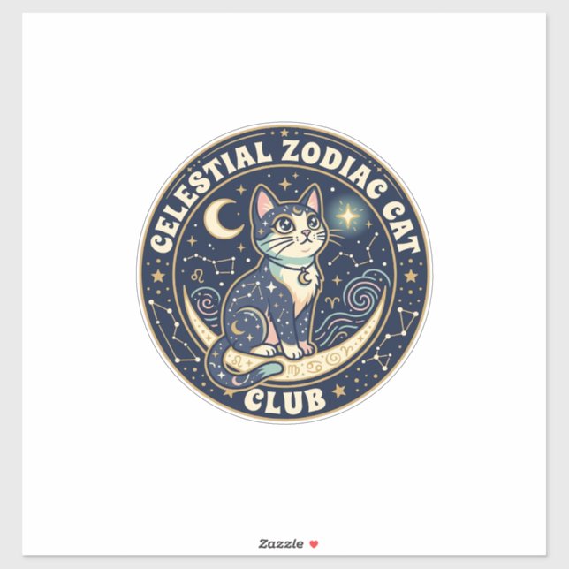 Celestial Zodiac Cat Cute Cat T-Shirt Design - Cel Sticker (Sheet)