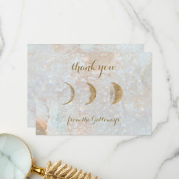 Celestial Zodiac Moon Blue Gold Typography Wedding Thank You Card