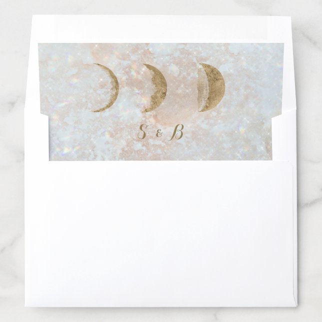 Celestial Zodiac Moon Blue Gold Wedding  Envelope Liner (In Envelope)