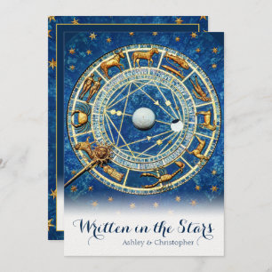 Celestial Zodiac Sky Navy Blue Gold Stars Wedding Invitation