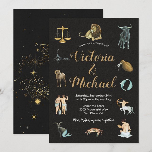 Celestial Zodiac Star  Signs Constellation  Invita Invitation (Front/Back)