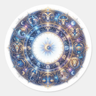Celestial Zodiac Wheel with 12 Astrology Signs Classic Round Sticker