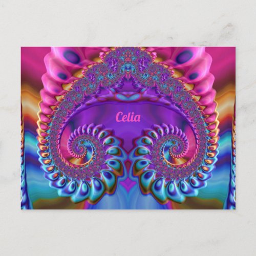 CELIA  Glossy Postcard 3D Pink Blue Purple Zany