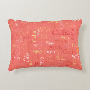 Celia personalized short name living coral accent pillow