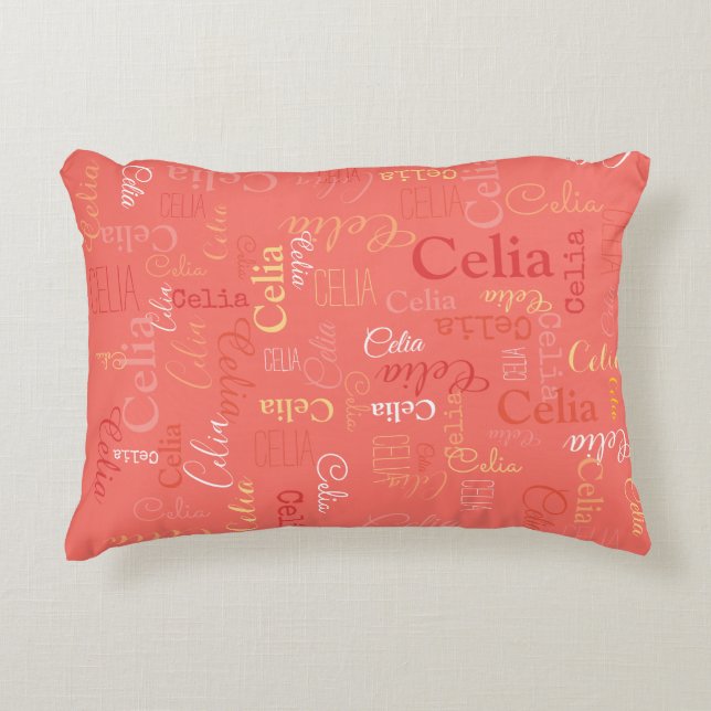 Celia personalized short name living coral accent pillow (Front)