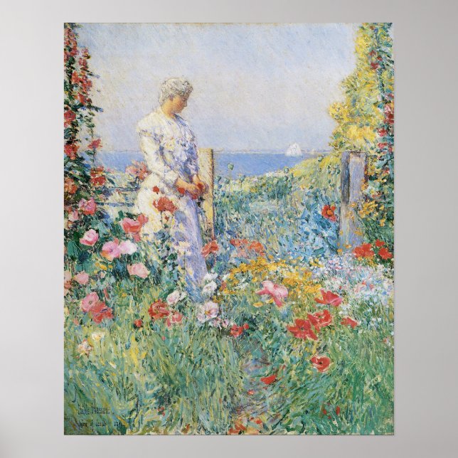 Celia Thaxter in Her Garden by Childe Hassam Poster (Front)