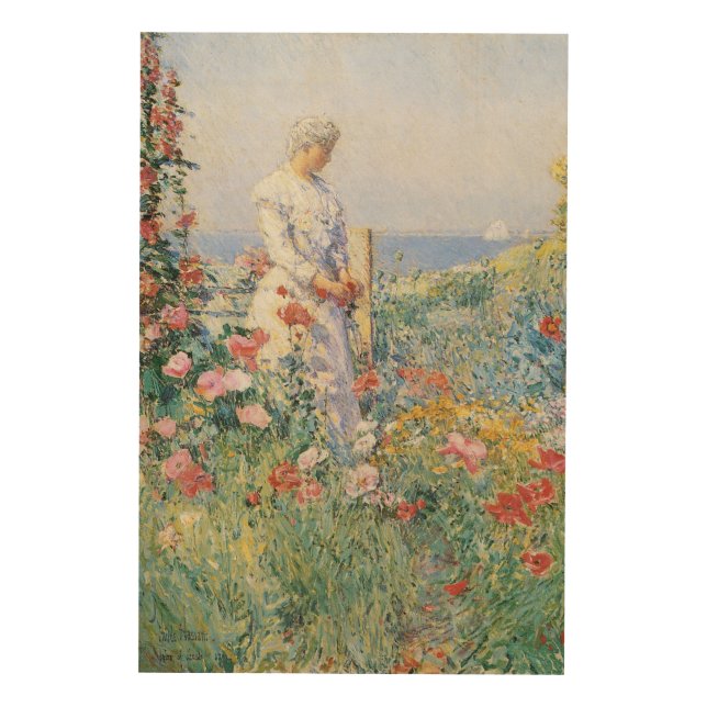 Celia Thaxter in Her Garden by Childe Hassam Wood Wall Art (Front)