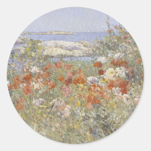 Celia Thaxters Garden by Frederick Childe Hassam Classic Round Sticker