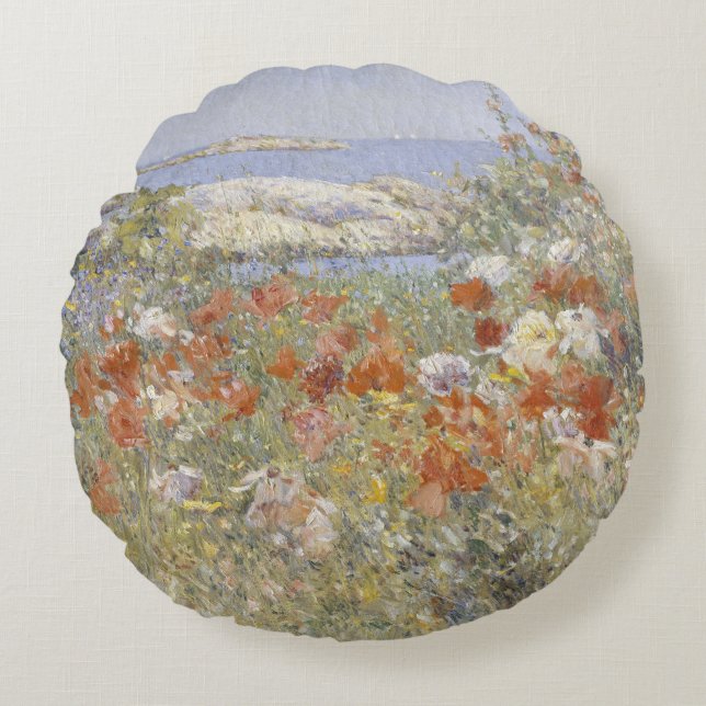 Celia Thaxter's Garden by Frederick Childe Hassam Round Pillow (Front)