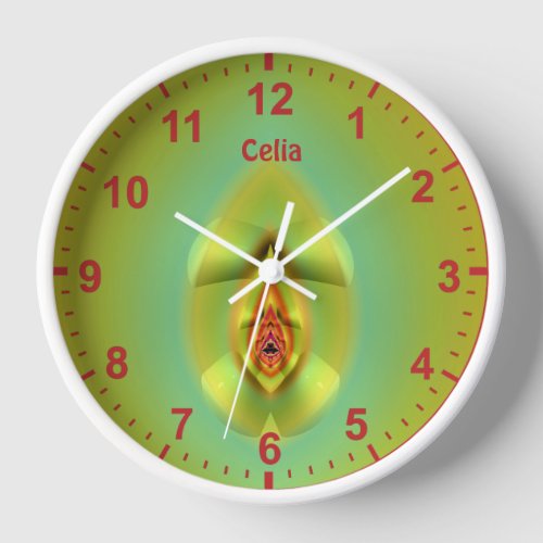 CELIA  Unusual Wall Clock  3D Red Green Yellow 