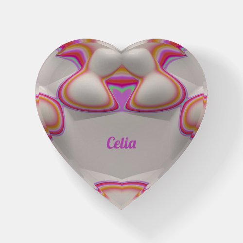 CELIA   White Orange Pink Green HEART  Paperweight