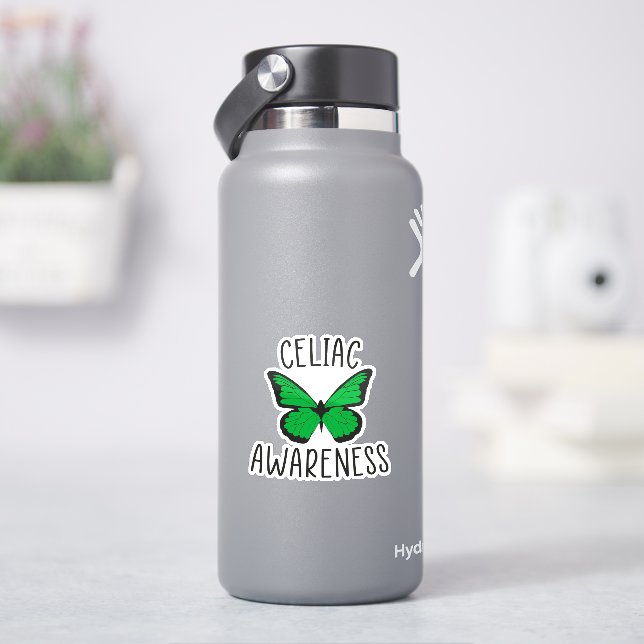 Celiac Awareness Butterfly, Green Ribbon Sticker (HydroFlask)