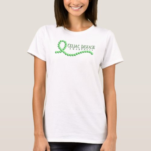 Celiac Disease Awareness Light Green Beaded Ribbon T_Shirt