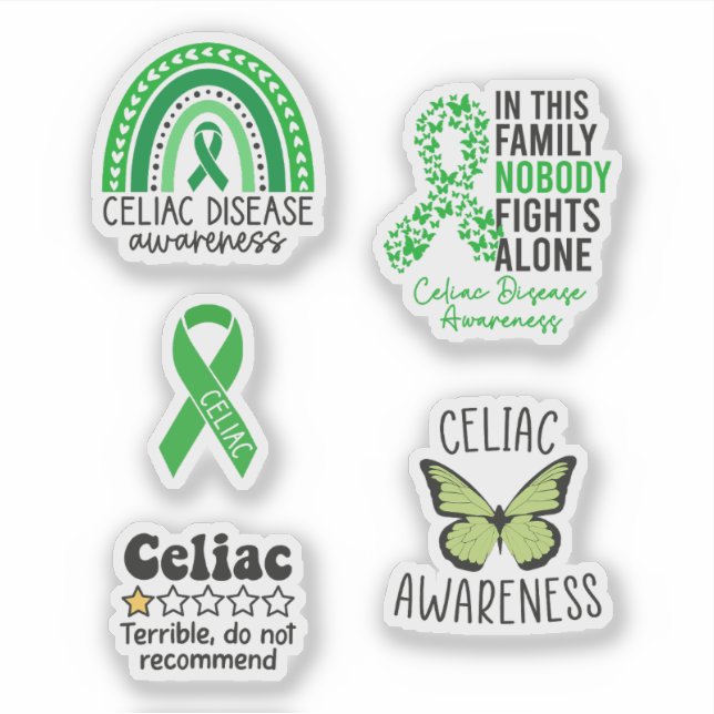 Celiac Disease Awareness Ribbon, Warrior & Fighter Sticker (Front)