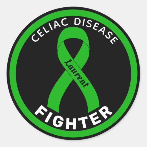  Celiac Disease Fighter Ribbon Black Round Sticker