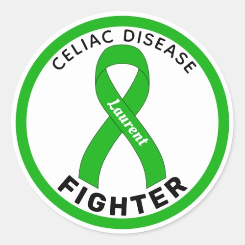  Celiac Disease Fighter Ribbon White Round Sticker
