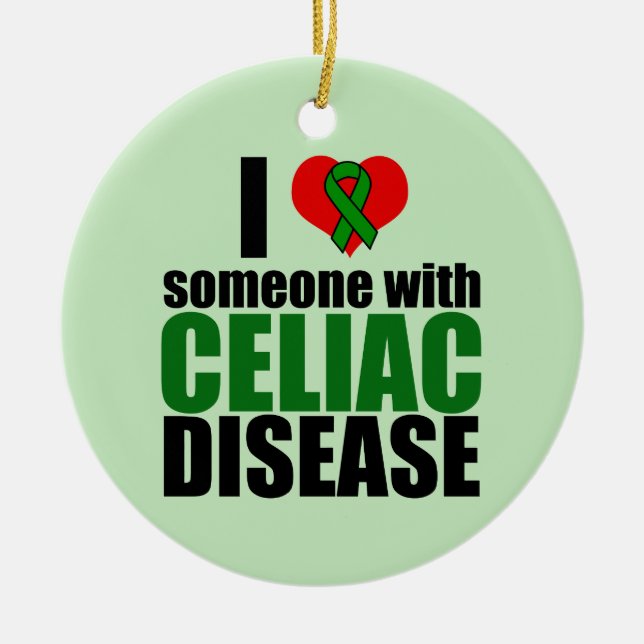 Celiac Disease Support Awareness Love Ribbon Ceramic Ornament (Front)
