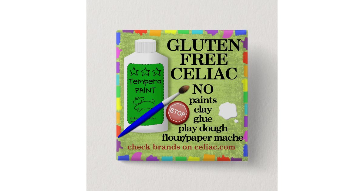 Celiac Gluten Free Art Supply Warning Pin/Button Pinback Button Zazzle