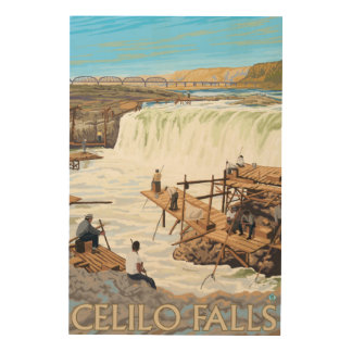 Celilo Falls Fishing Vintage Travel Poster