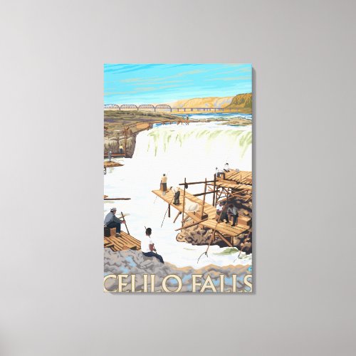 Celilo Falls Fishing Vintage Travel Poster Canvas Print