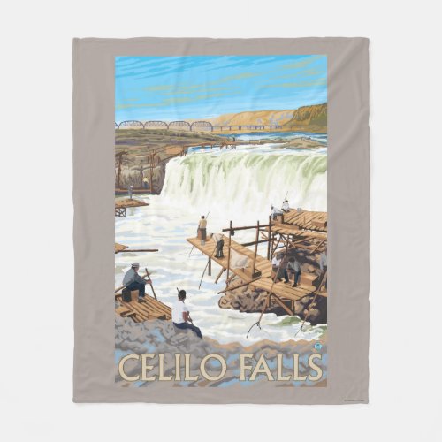 Celilo Falls Fishing Vintage Travel Poster Fleece Blanket