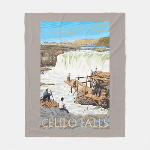 Celilo Falls Fishing Vintage Travel Poster Fleece Blanket