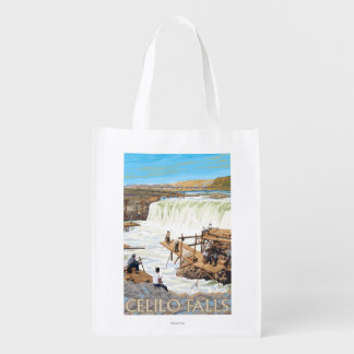 Celilo Falls Fishing Vintage Travel Poster Grocery Bag