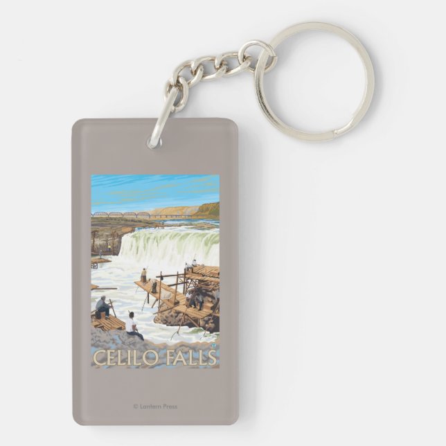 Celilo Falls Fishing Vintage Travel Poster Keychain (Back)