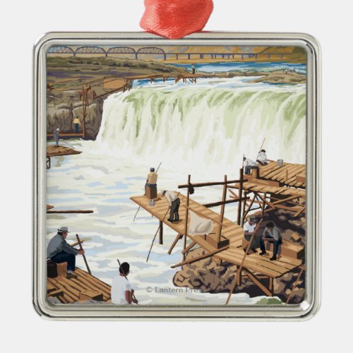 Celilo Falls Fishing Vintage Travel Poster Metal Ornament