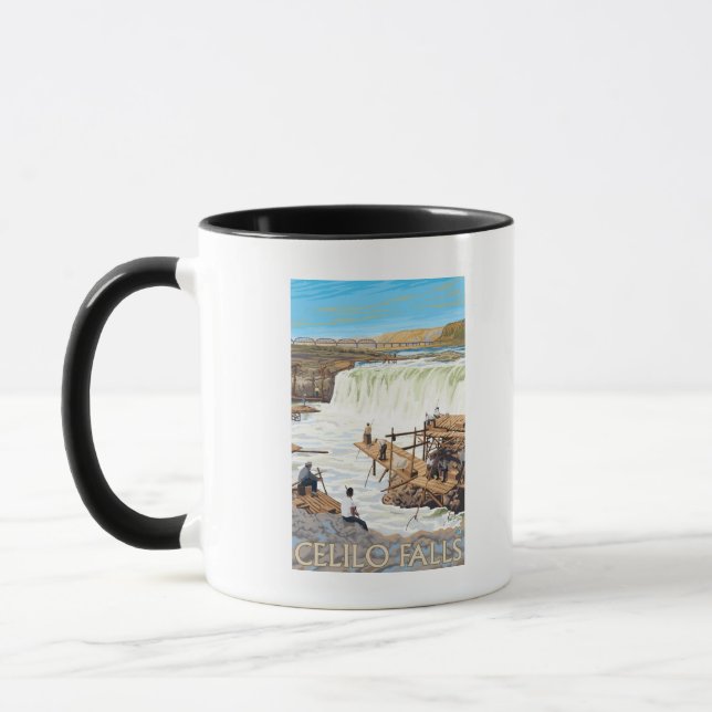 Celilo Falls Fishing Vintage Travel Poster Mug (Left)
