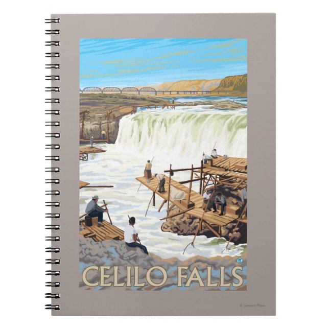 Celilo Falls Fishing Vintage Travel Poster Notebook (Front)
