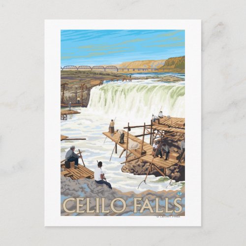 Celilo Falls Fishing Vintage Travel Poster Postcard