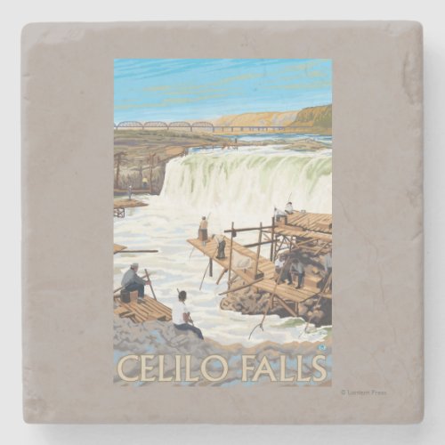 Celilo Falls Fishing Vintage Travel Poster Stone Coaster