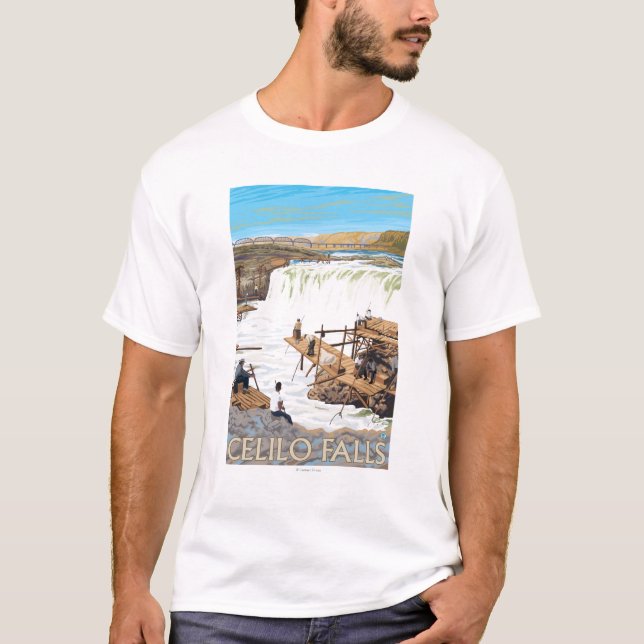 Celilo Falls Fishing Vintage Travel Poster T-Shirt (Front)