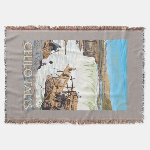 Celilo Falls Fishing Vintage Travel Poster Throw Blanket