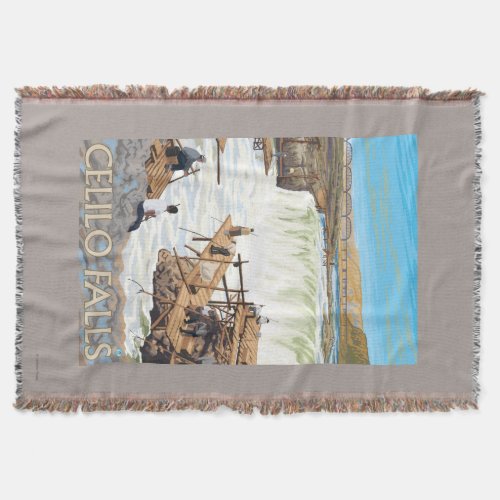 Celilo Falls Fishing Vintage Travel Poster Throw Blanket