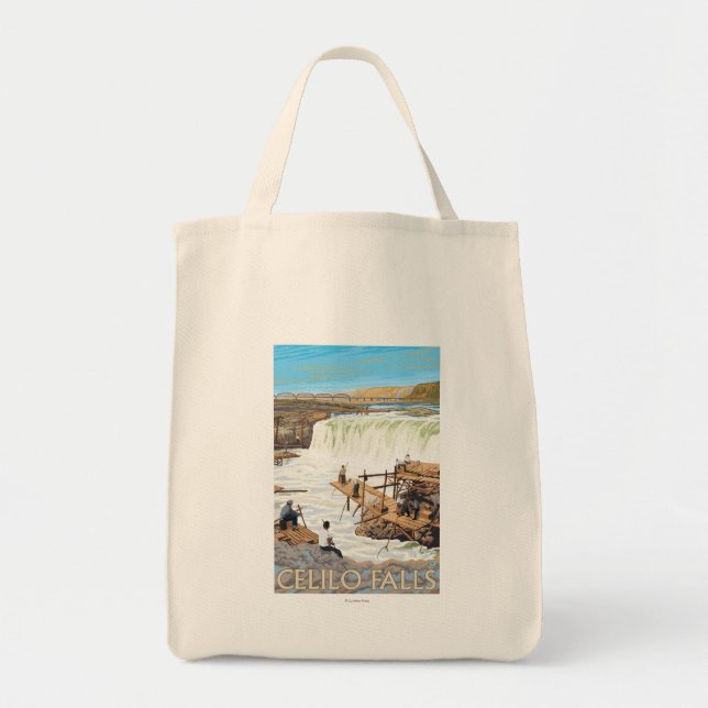 Celilo Falls Fishing Vintage Travel Poster Tote Bag (Front)
