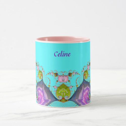 CELINE CATS EYES  3D Zany Blue Pink  Fractal   Mug