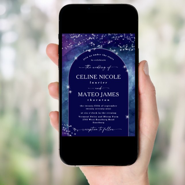 Celine • Celestial Arched Starry Night Wedding Invitation (Front Digital)