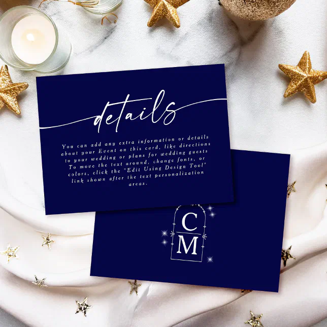 Celine • Dark Blue Wedding Details with Monogram Enclosure Card

