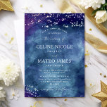 Celine • Elegant Celestial Starry Night Wedding Invitation<br><div class="desc">Set the tone for a dreamy, celestial wedding with our "Celine" wedding invitation. This beautifully designed card features a stunning dark blue and purple watercolor background, reminiscent of a starry night sky. Tiny white stars scattered across the top and bottom add a magical, ethereal touch. Perfect for evening weddings, outdoor...</div>