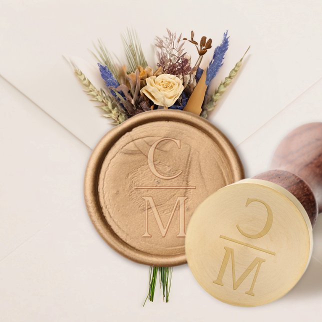 Celine • Personalized Bride & Groom Monogram Wax Seal Stamp (Add a luxe touch to your invites and favors with the Celine gold monogram wax seal stamper.)