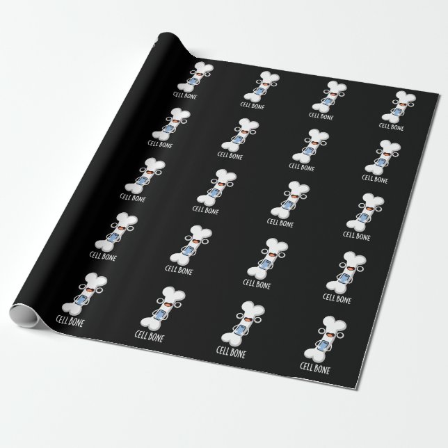 Cell Bone Funny Cell Phone Pun Dark BG Wrapping Paper (Unrolled)