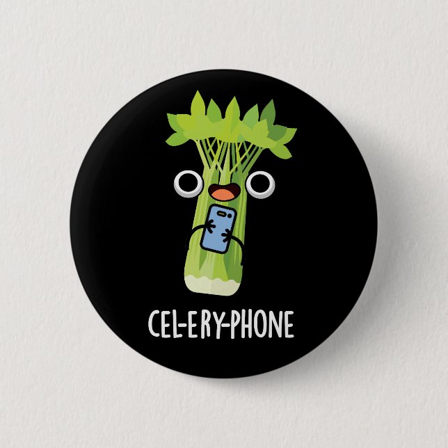 Cell-ery Phone Funny Celery Veggie Pun  Button (Front)