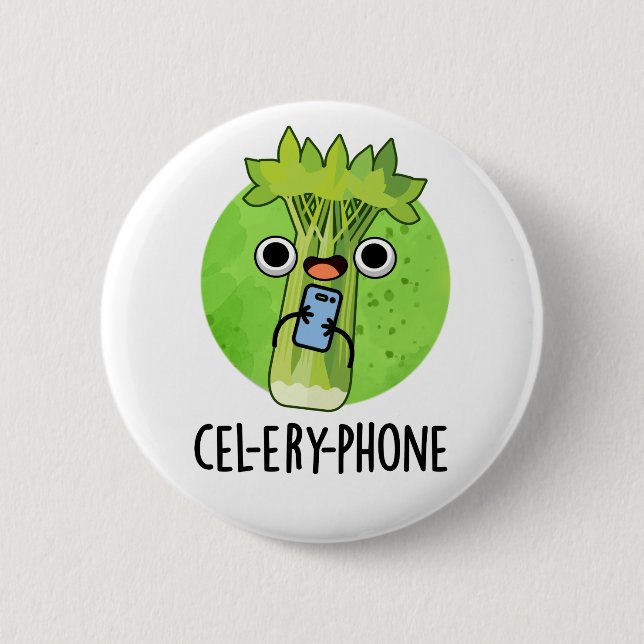Cell-ery Phone Funny Celery Veggie Pun  Button (Front)