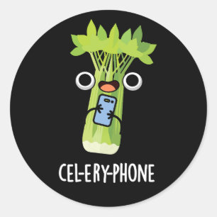 Cell-ery Phone Funny Celery Veggie Pun Classic Round Sticker